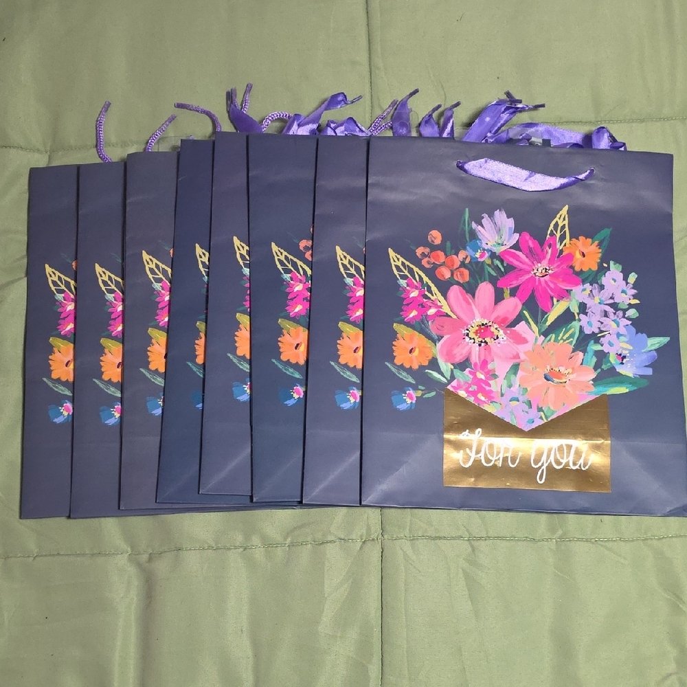 Navy Floral All Occasion Large Gift Bag with Foil Embellishment, 8ct
